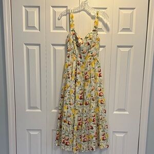 Floral/Lemon/Apple Print Dress with Yellow and Red Accents